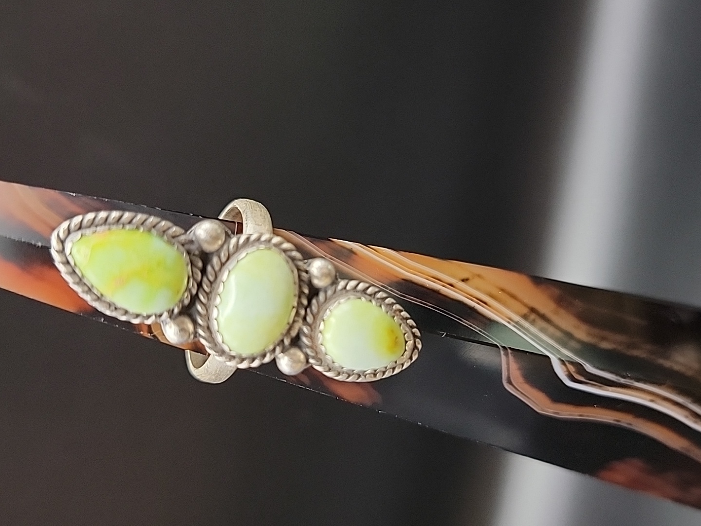Brushed Sterling Silver Palomino Turquoise 3-Stone Statement Ring Adjustable New